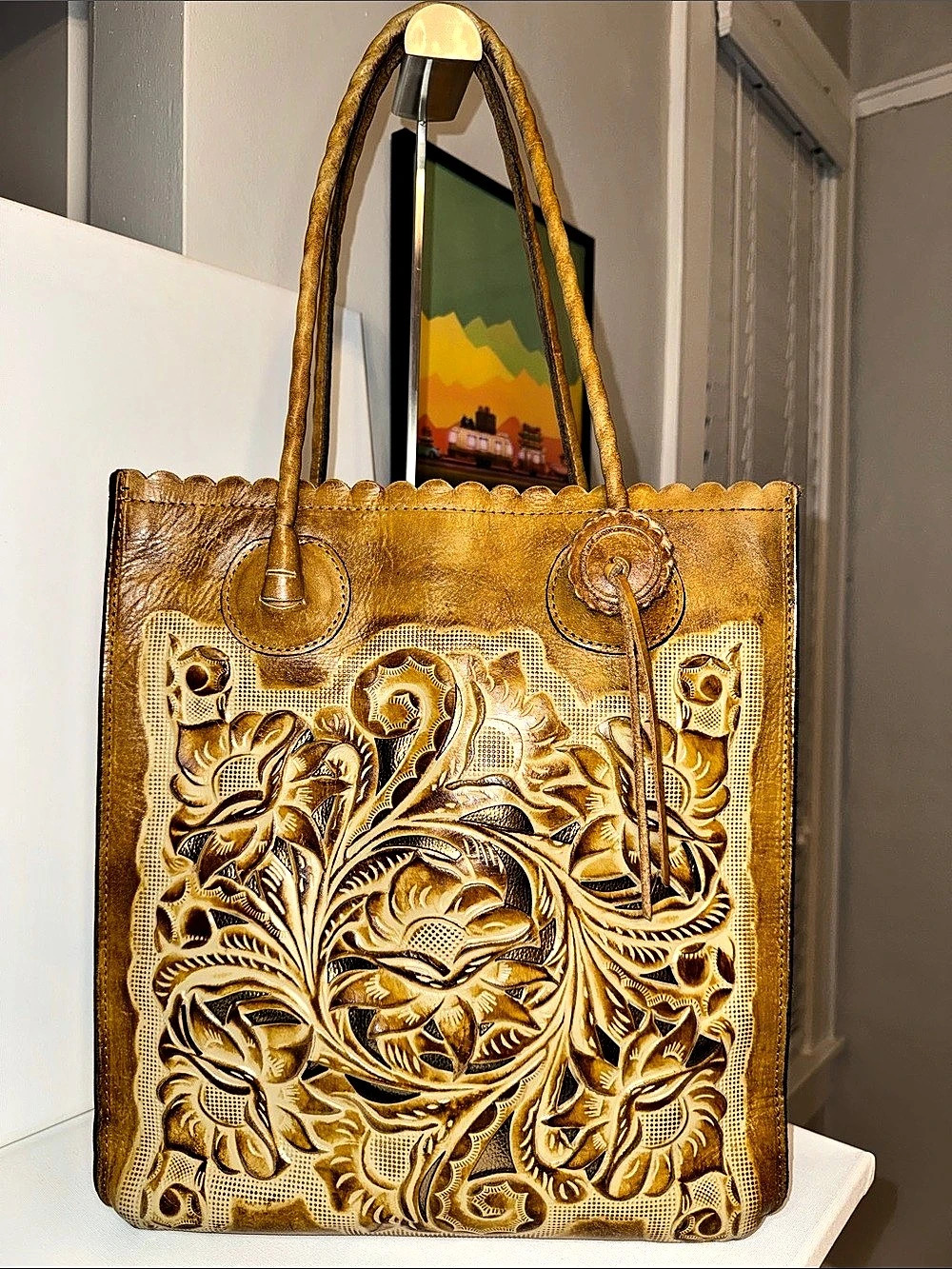 Patricia Nash Cavo Tooled Leather Tote Pink Suede